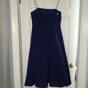 Prom or Bridesmaid Navy Satin Tea Length Midi Length Dress size 10